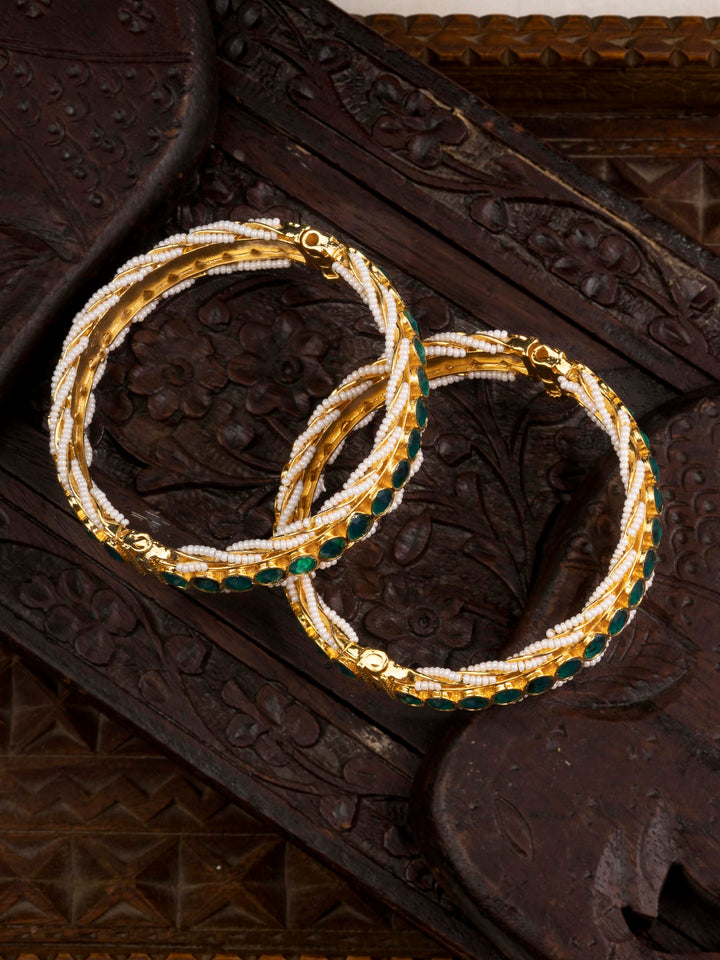 MB181GR - Green Gold Plated Jadau Kundan Bangles