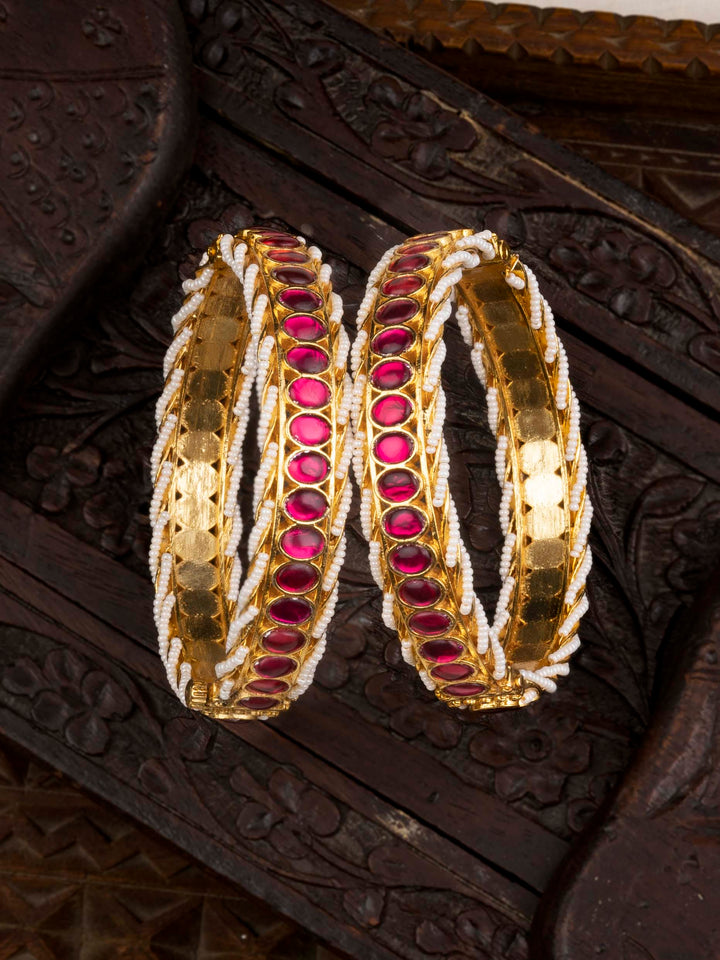 MB181P - Pink Gold Plated Jadau Kundan Bangles