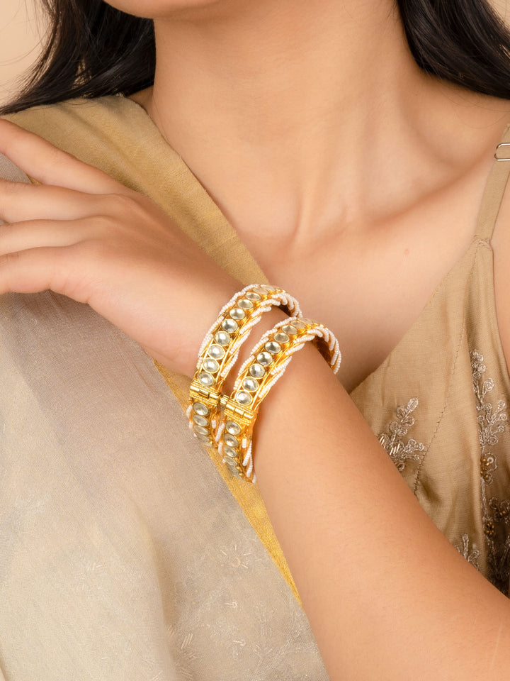 MB181Y - White Gold Plated Jadau Kundan Bangles