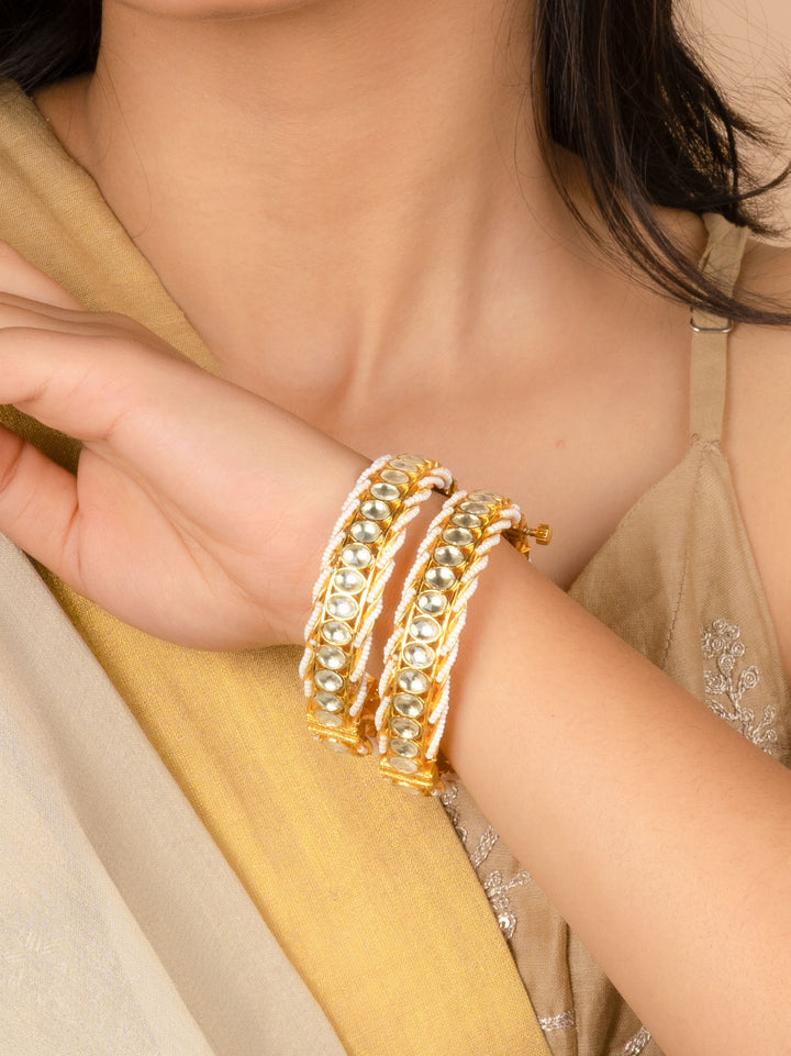 MB181Y - White Gold Plated Jadau Kundan Bangles