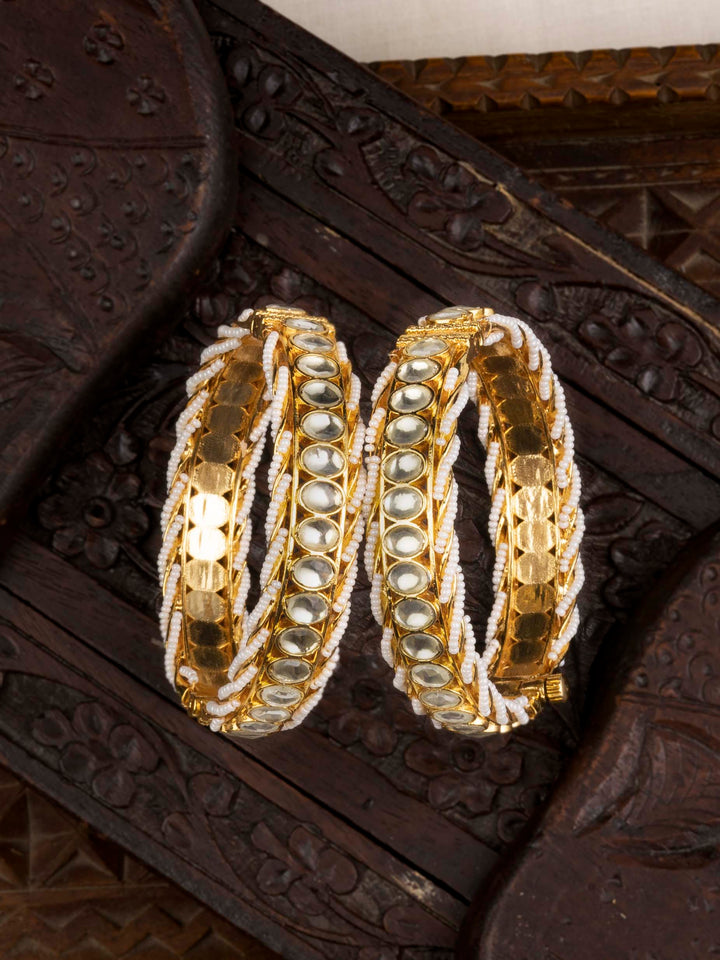 MB181Y - White Gold Plated Jadau Kundan Bangles