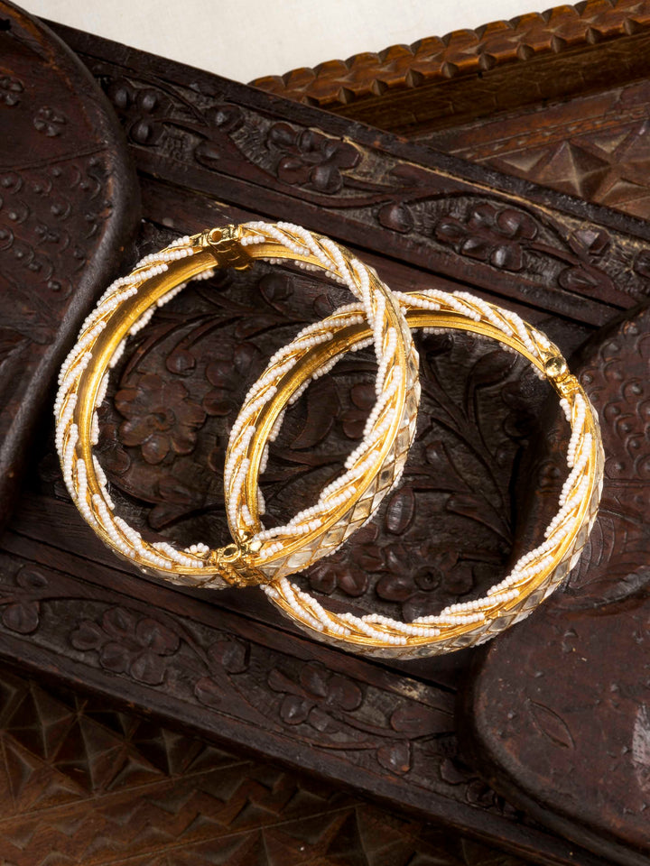 MB181Y - White Gold Plated Jadau Kundan Bangles