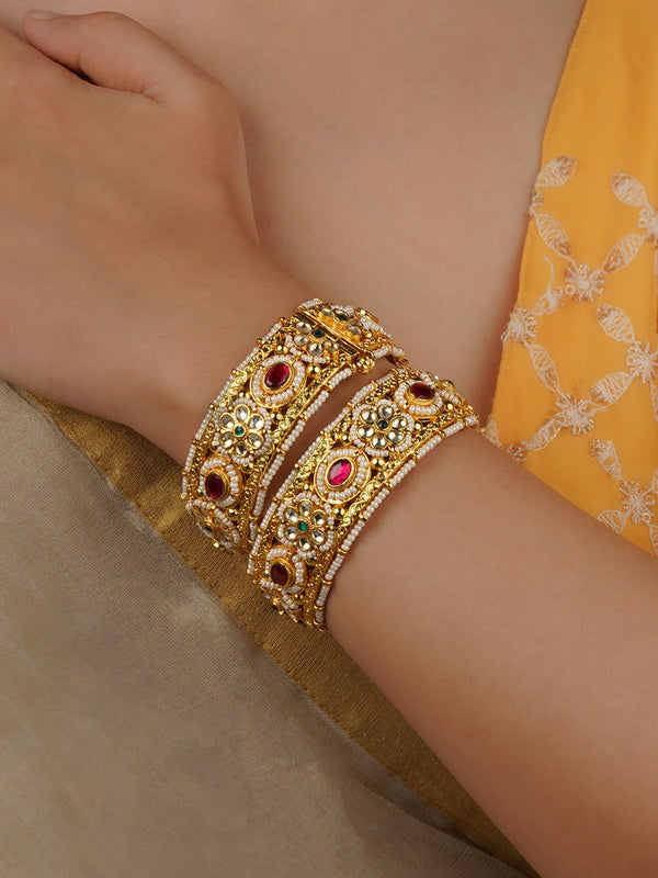 MB186M - Multicolor Gold Plated Jadau Kundan Bangles