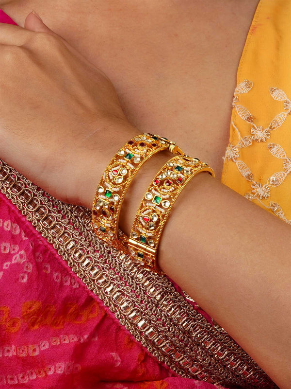 Gold Plated Jadau Kundan Bangles - MB196