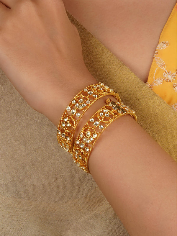 Gold Plated Jadau Kundan Bangles - MB196