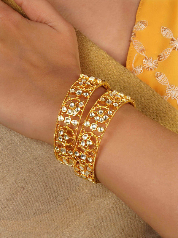 White Color Gold Plated Jadau Kundan Bangles - MB196Y