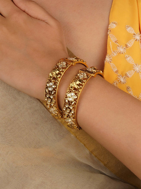 Gold Plated Jadau Kundan Bangles - MB198