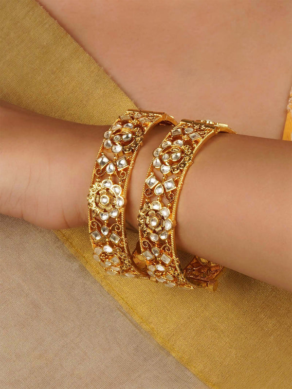 Gold Plated Jadau Kundan Bangles - MB199