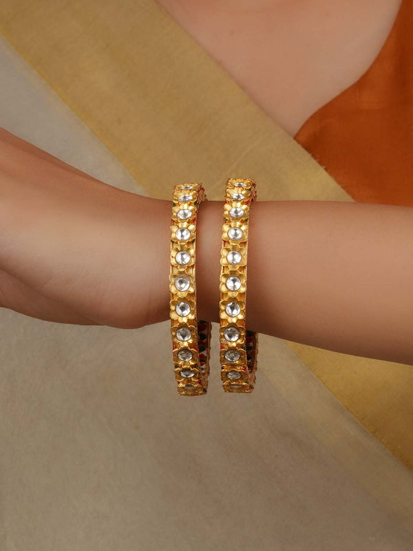 Multicolor Gold Plated Jadau Kundan Bangles (One Pair) - MB203