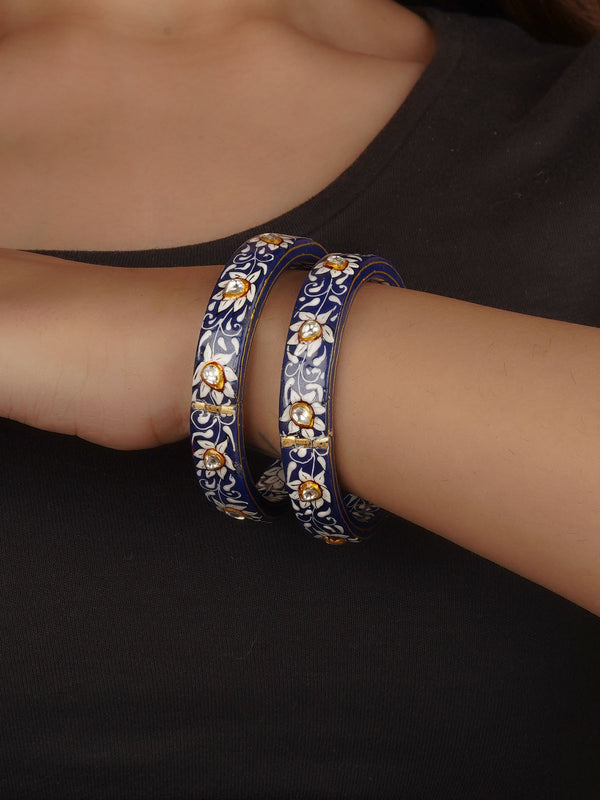 Gold Plated Jadau Kundan Bangles (One Pair) - MB224