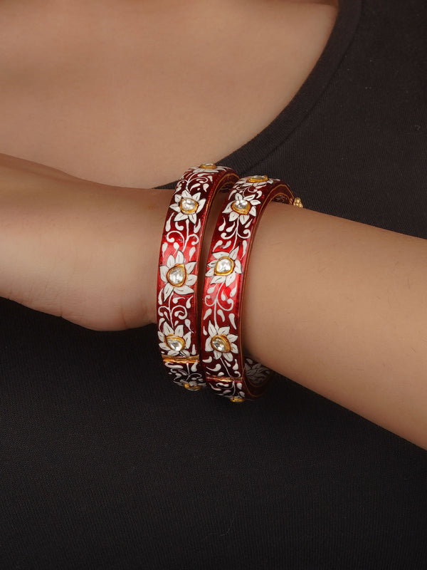 Gold Plated Jadau Kundan Bangles (One Pair) - MB224