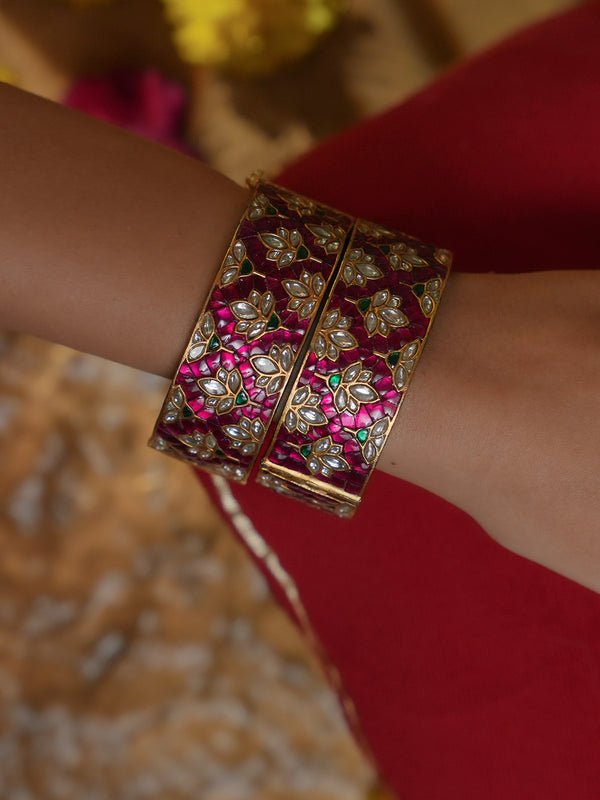 Gold Plated Jadau Kundan Bangles (One Pair) - MB225