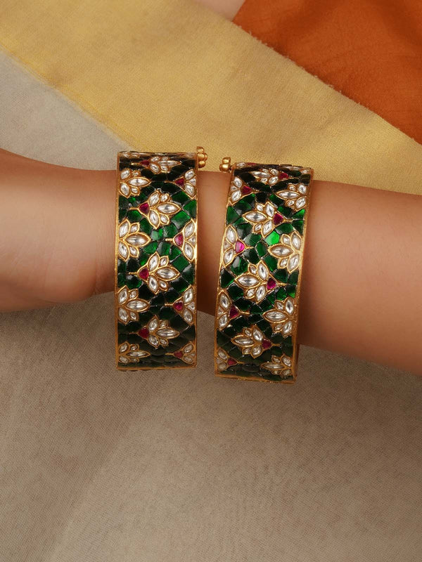 Gold Plated Jadau Kundan Bangles (One Pair) - MB225