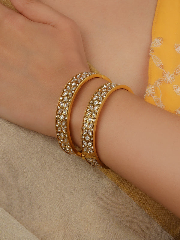White Color Gold Plated Jadau Kundan Bangles (One Pair) - MB229W