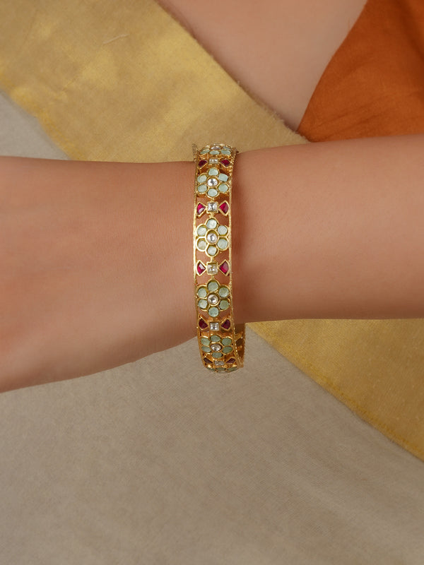 Multicolor Gold Plated Jadau Kundan Bangles (One Pair) - MB230