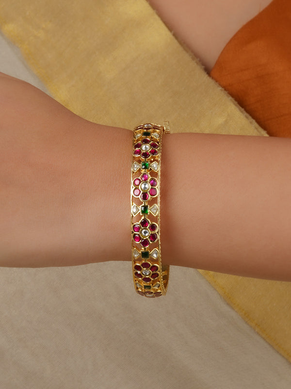 Multicolor Gold Plated Jadau Kundan Bangles (One Pair) - MB230