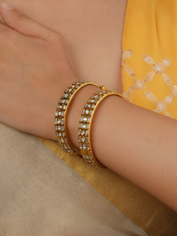 White Color Gold Plated Jadau Kundan Bangles (One Pair) - MB231W