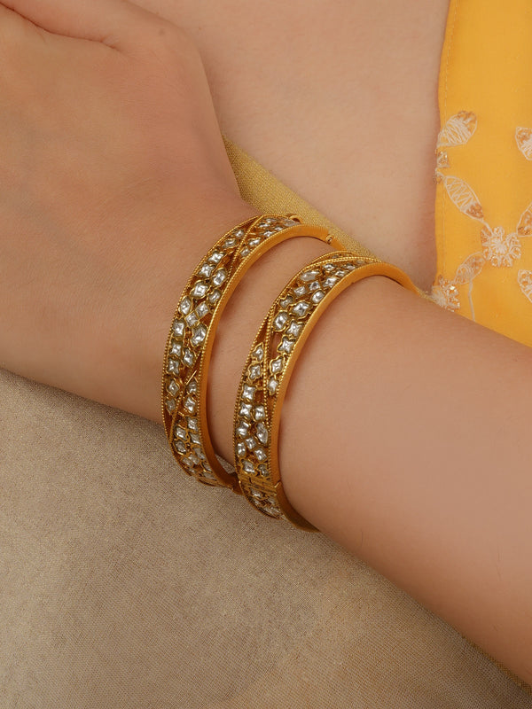 White Color Gold Plated Jadau Kundan Bangles (One Pair) - MB232W