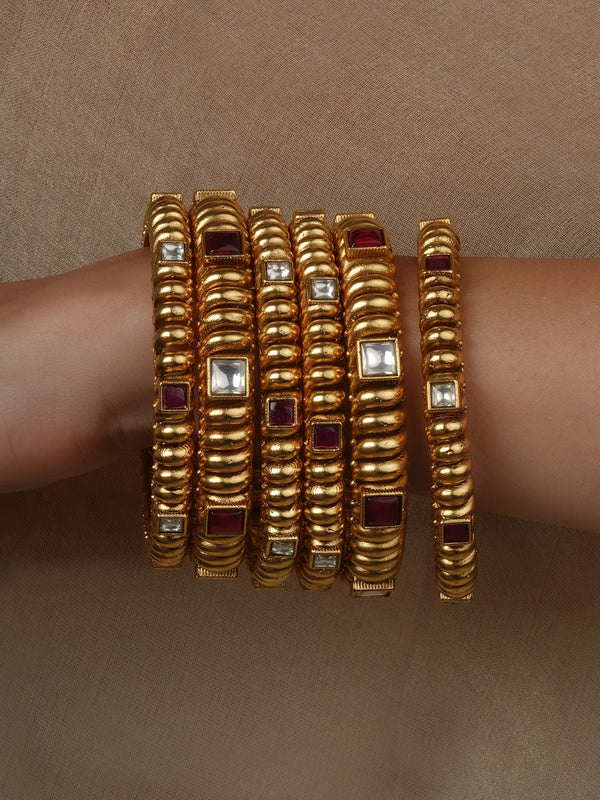 Pink Color Gold Plated Jadau Kundan Bangles (One Pair) - MB237