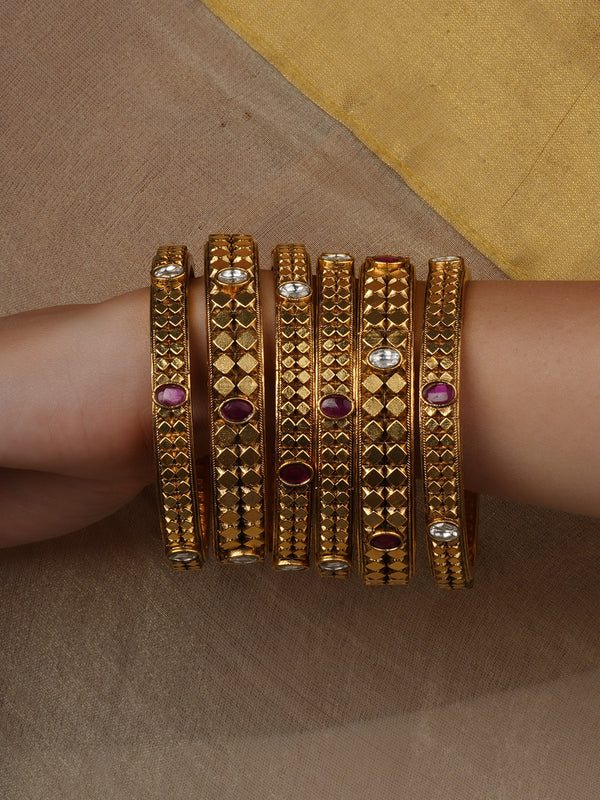 Pink Color Gold Plated Jadau Kundan Bangles (One Pair) - MB240WP