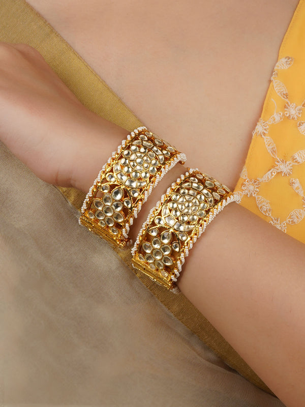 MB79YB - White Color Gold Plated Jadau Kundan Bangles