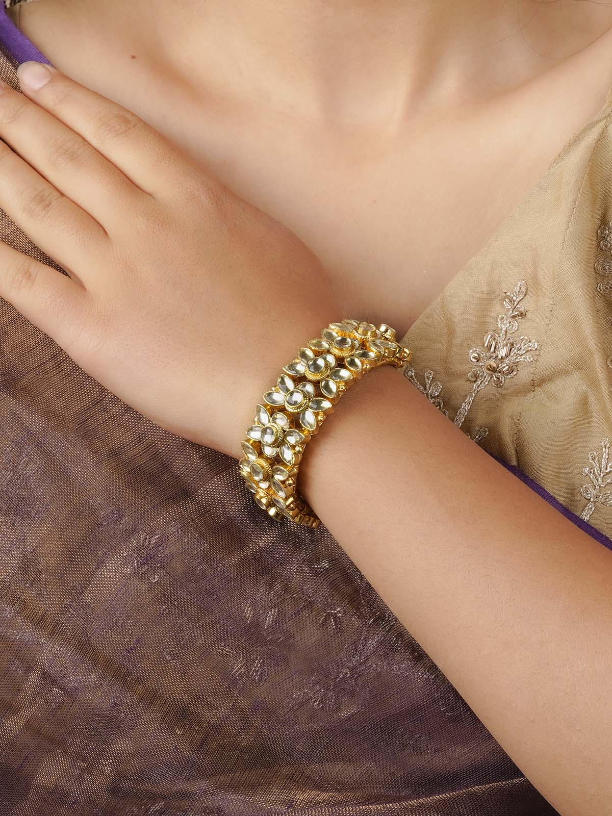 MB84Y - White Color Gold Plated Jadau Kundan Bracelet
