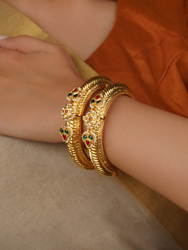 Multicolor Gold Plated Jadau Kundan Bangles - MB96MA