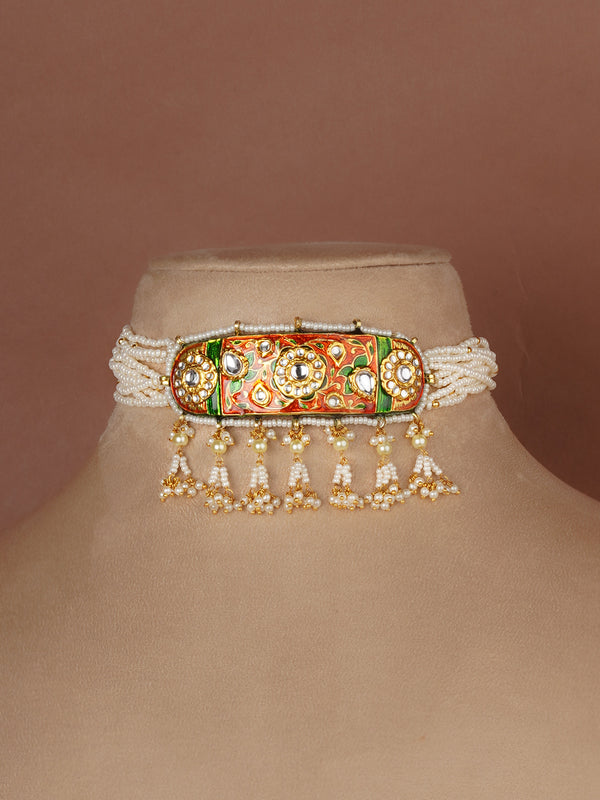 Gold Plated Jadau Kundan Necklace Set - MBD71