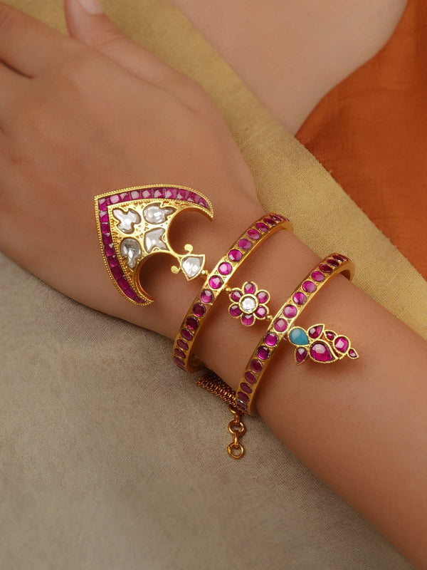 Multicolor Gold Plated Jadau Kundan Bracelet (1 Piece) - MBRAC14M