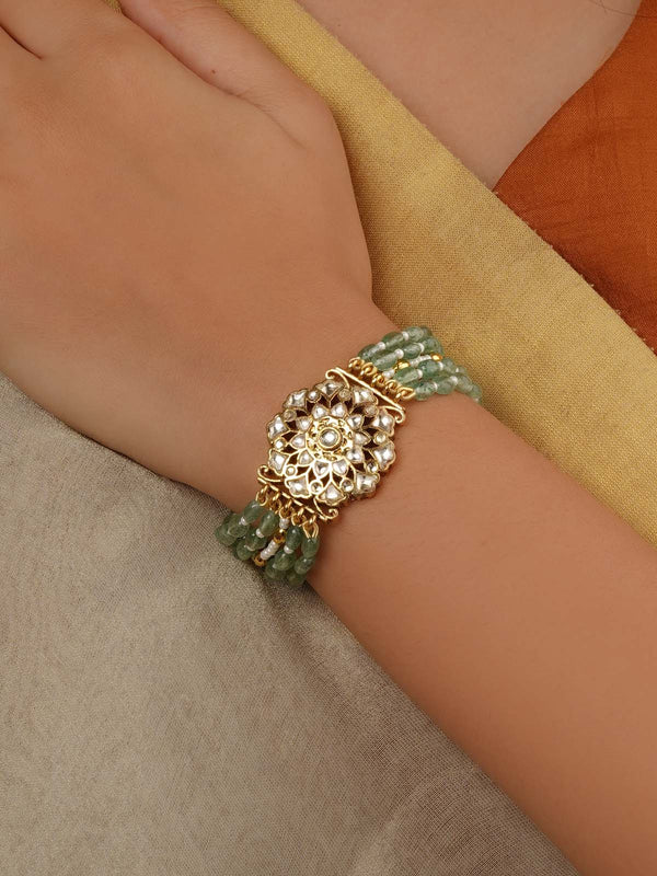 Green Color Gold Plated Jadau Kundan Bracelet (1 Piece) - MBRAC16