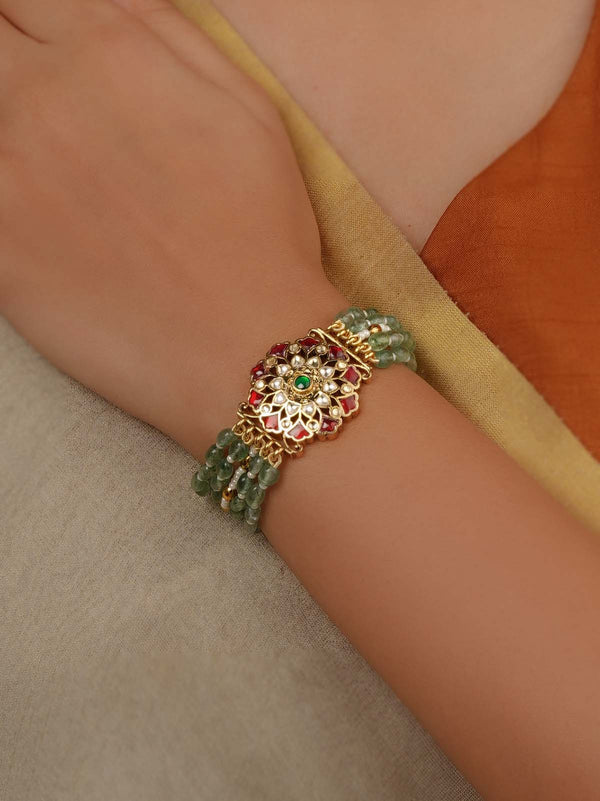 Multicolor Gold Plated Jadau Kundan Bracelet (1 Piece) - MBRAC16M