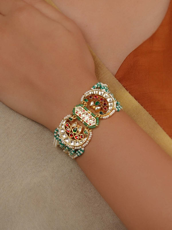 Multicolor Gold Plated Jadau Kundan Bracelet (1 Piece) - MBRAC17M