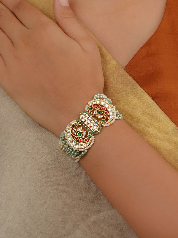 Multicolor Gold Plated Jadau Kundan Bracelet (1 Piece) - MBRAC17MA