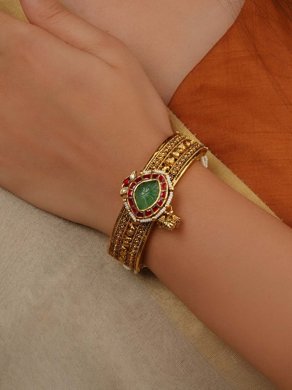 Multicolor Gold Plated Jadau Kundan Bracelet (1 Piece) - MBRAC19M