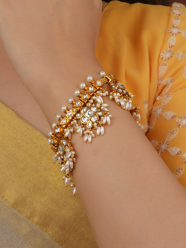 Gold Plated Jadau Kundan Bracelet (1 Piece) - MBRAC1