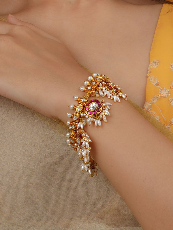 Gold Plated Jadau Kundan Bracelet (1 Piece) - MBRAC1