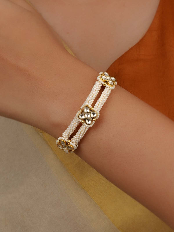 Gold Plated Jadau Kundan Bracelet (1 Piece) - MBRAC20
