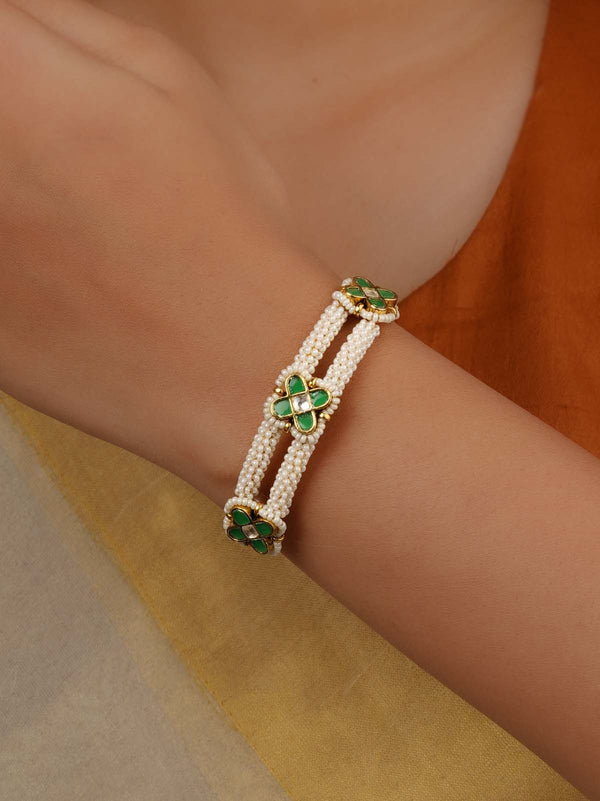 Gold Plated Jadau Kundan Bracelet (1 Piece) - MBRAC20