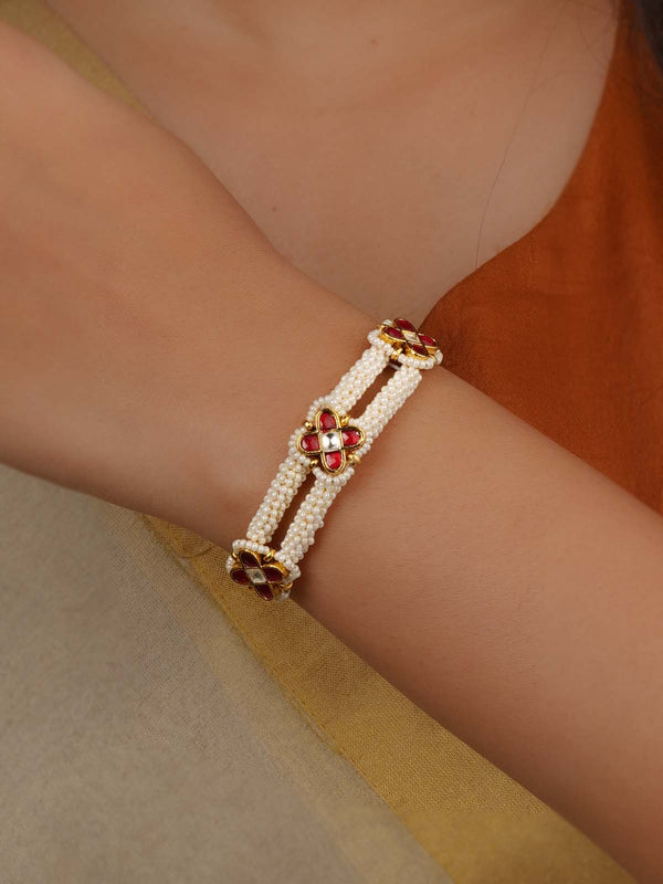 Gold Plated Jadau Kundan Bracelet (1 Piece) - MBRAC20