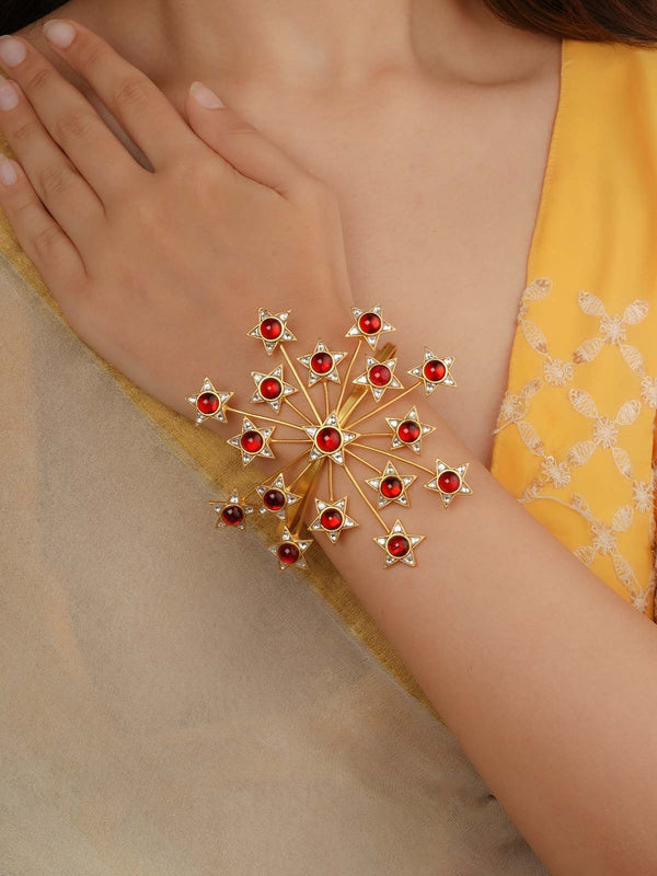 Gold Plated Jadau Kundan Bracelet (1 Piece) - MBRAC23