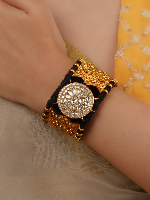 White Gold Plated Jadau Kundan Bracelet (1 Piece) - MBRAC25