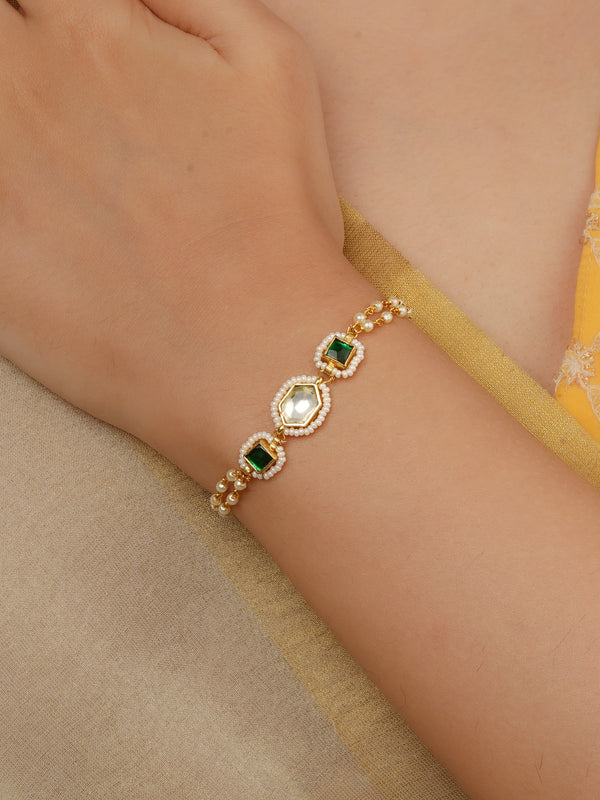 Gold Plated Jadau Kundan Bracelet (1 Piece) - MBRAC26