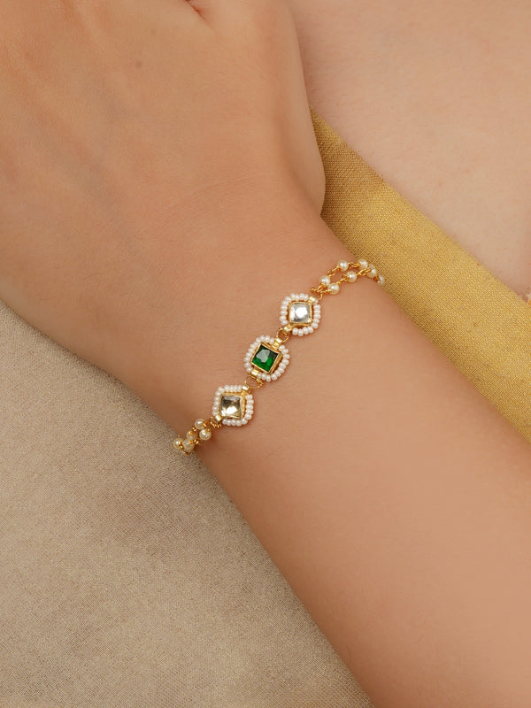 Gold Plated Jadau Kundan Bracelet (1 Piece) - MBRAC27