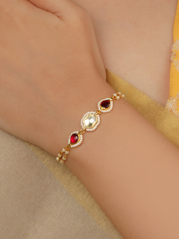 Gold Plated Jadau Kundan Bracelet (1 Piece) - MBRAC28