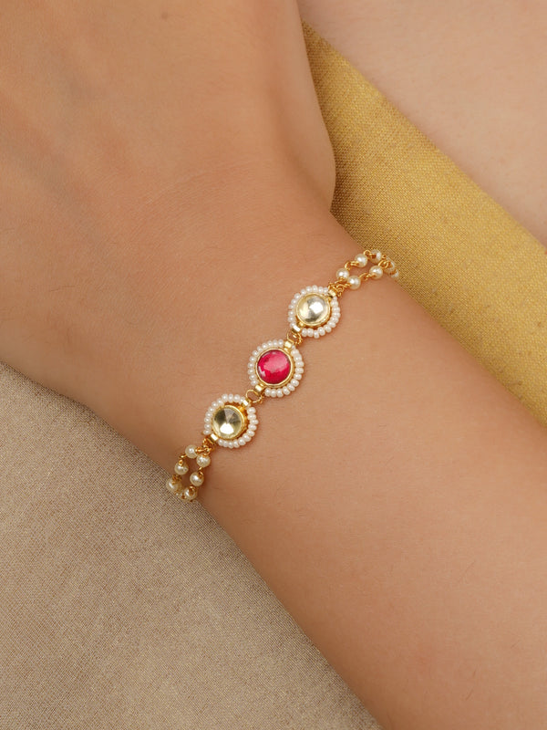 Gold Plated Jadau Kundan Bracelet (1 Piece) - MBRAC29