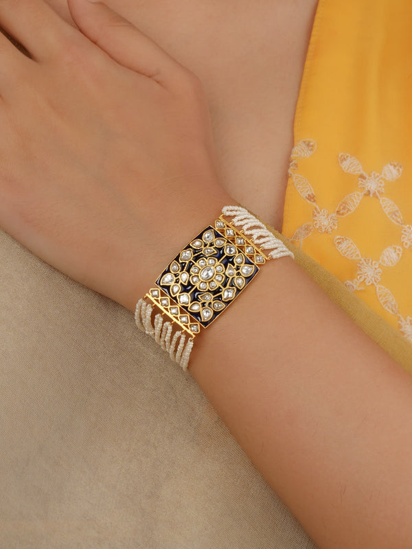 Blue Color Gold Plated Jadau Kundan Bracelet (1 Piece) - MBRAC2BL