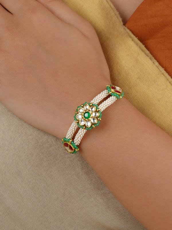 Multicolor Gold Plated Jadau Kundan Bracelet (1 Piece) - MBRAC31M