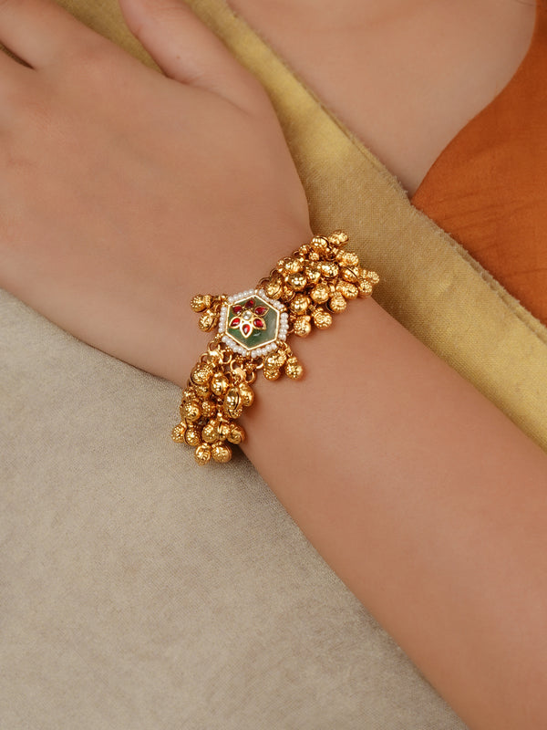 Multicolor Gold Plated Jadau Kundan Bracelet (1 Piece) - MBRAC32M