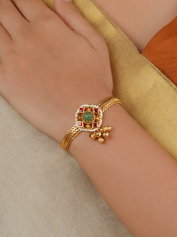 Multicolor Gold Plated Jadau Kundan Bracelet (1 Piece) - MBRAC33