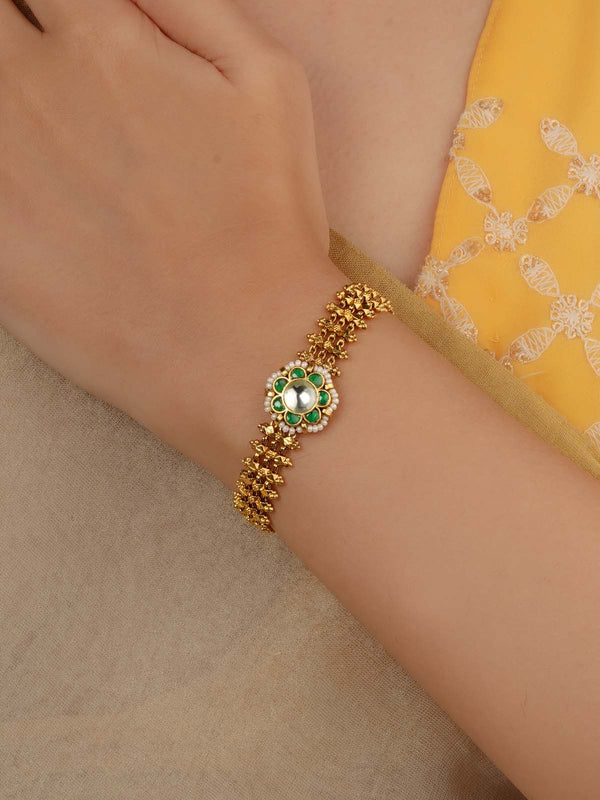 Gold Plated Jadau Kundan Bracelet (1 Piece) - MBRAC36